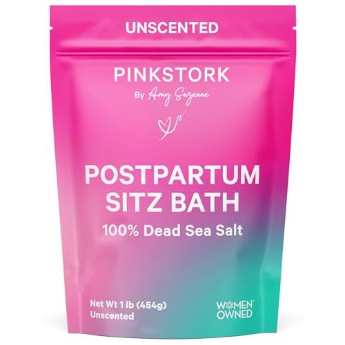 Pink Stork Postpartum Sitz Bath Soak: Dead Sea Salt for Perineal Care & Cleansing, Postpartum Recovery, Labor and Delivery Essentials, Women-Owned, Unscented, 16 oz
