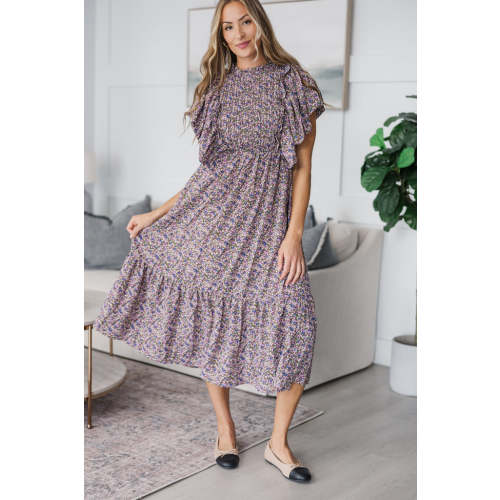 NURSING COLLECTION: All The Good Plum Ditsy Floral Ruffled Midi Dress