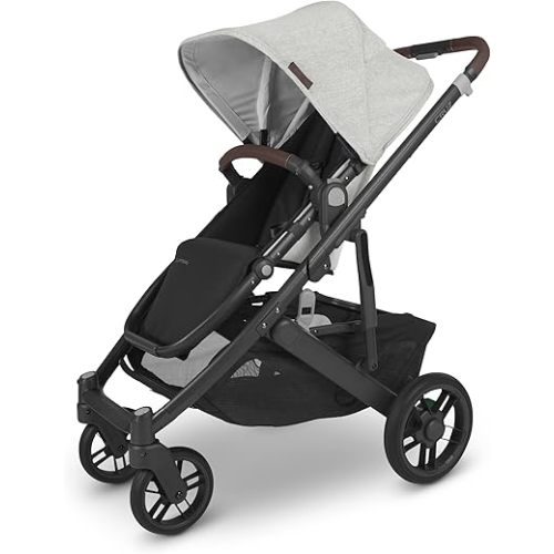 UPPAbaby Cruz V2 Stroller/Full-Featured Stroller with Travel System Capabilities/Toddler Seat, Bumper Bar, Bug Shield, Rain Shield Included/Anthony (White+Grey Chenille/Carbon Frame/Chestnut Leather)