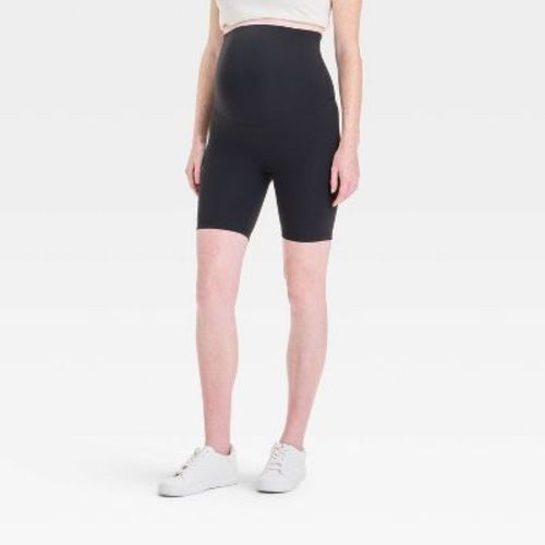 Over Belly High-Rise Active Maternity Bike Shorts - Isabel Maternity by Ingrid & Isabel™ Black M: Recycled Polyester, Spandex, Slim Fit