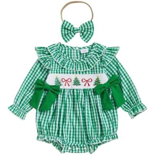 My First Christmas Baby Girl Outfit Newborn Santa Smocked Bubble Romper Christmas Tree Bodysuit Cute Xmas Clothes
