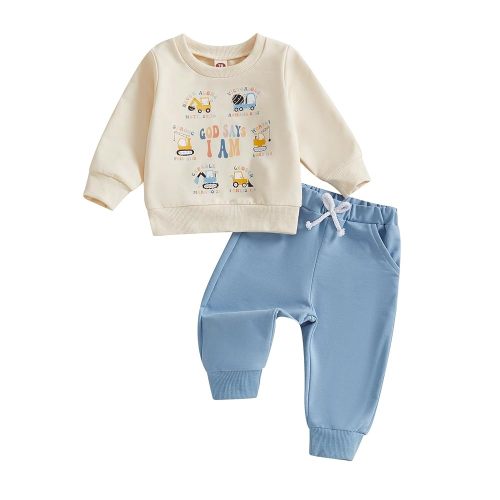 Toddler Baby Boy Outfits Long Sleeve Pocket Pull On Sweatshirt Solid Pants Infant Fall Winter Clothes Set