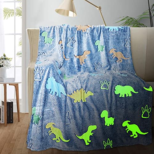 TEHALK Personalized Baby Blankets for Boys, Dinosaur Blanket for Boys, Glow in The Dark Blanket for Kids, Kids Blanket for Boys, Toddler Blanket for Boys, Soft Fleece Blanket Throw 30"x40"
