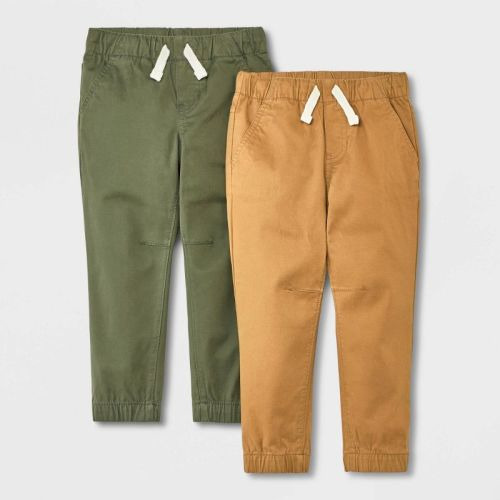 Toddler Boys' 2pk Woven Pull-On Jogger Pants - Cat & Jack™, Color: Brown/Olive Green, Size: 12M