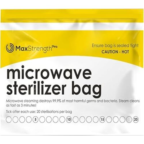 Microwave Steam Sterilizer Bags 20pc for Baby Bottles, Soothers, Teethers, Breast Pump Parts, Training Cups, Accessories, Reusable Large Bags, 20 Uses Per Bag, Easy Tracking System