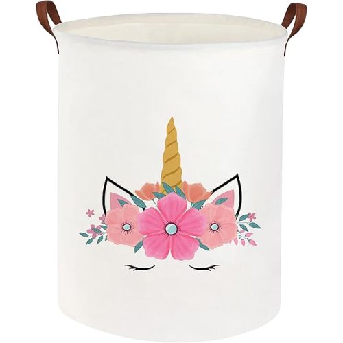 HIYAGON Unicorn Laundry Basket Girls Hamper Kids Toy Storage Basket Organizer Bins Unicorn Hamper for Girls Bedroom Decor, Clothes, Nursery(Girls room decor)