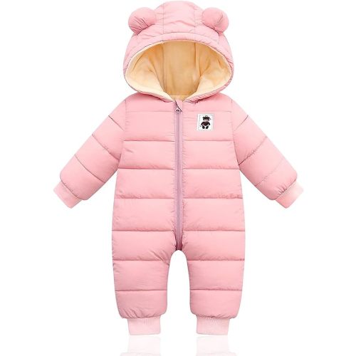 XMWEALTHY Baby Clothes Newborn Boy Girl Snowsuit Winter Coats Infant Jumpsuit Bodysuits Registry Essentials Stuff Gift - Pink - 6-12 Months
