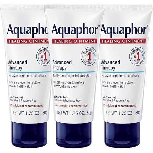 Aquaphor Healing Ointment Advanced Therapy Skin Protectant, Body Moisturizer for Dry Skin, Minor Cuts and Burns, Dry Cuticles, Cracked Heels, Hands and Lips, 1.75 Oz Tube, Pack of 3