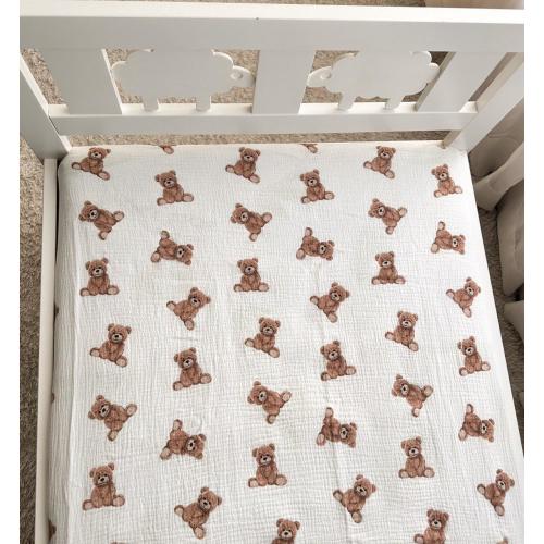 Muslin Baby Crib Sheet - Teddy Bear 28x52"