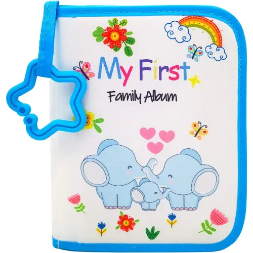 Buviagem Baby Soft Cloth Album; Baby‘s My First Photo Book for Family Memery with Safe Mirror Holds 17 Photos Kissing Elephant Family…