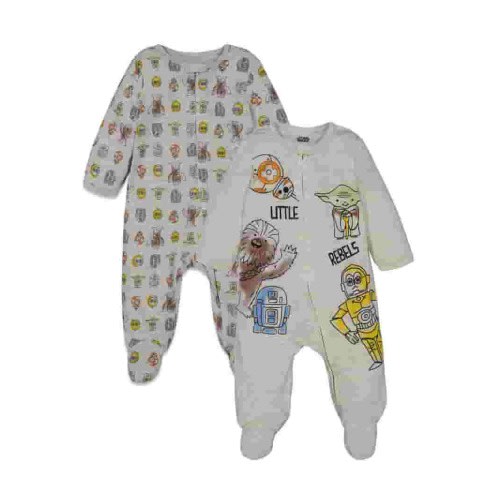 Star Wars Yoda R2-D2 Chewbacca Newborn Baby Boys 2 Pack Zip Up Sleep N' Plays Newborn to Infant