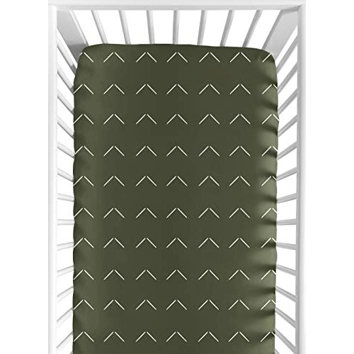 Sweet Jojo Designs Hunter Green Boho Arrow Boy or Girl Fitted Crib Sheet Baby or Toddler Bed Nursery - White Bohemian Tribal Southwest Chevron Geometric Herringbone Woodland Gender Neutral