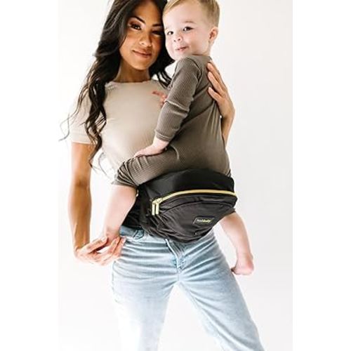 Tushbaby - Safety-Certified Hip Seat Baby Carrier - Mom’s Choice Award Winner, Seen on Shark Tank, Ergonomic Carrier & Extenders for Newborns & Toddlers (Carrier, Black/Gold)