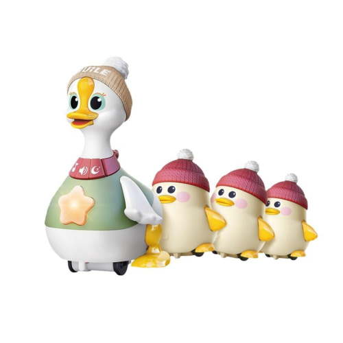 Tummy Time Duck Family Toy, Walking Duck with Baby Crawling Ducks,Swinging