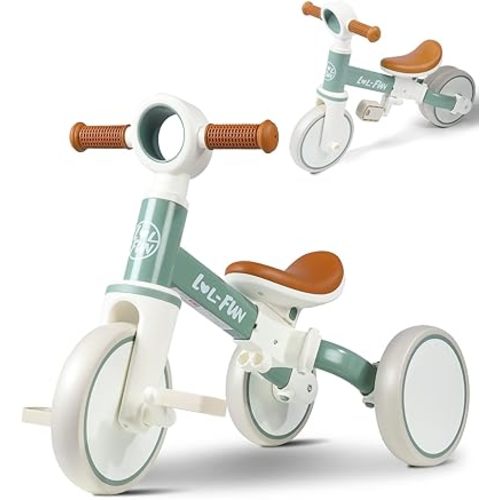 LOL-FUN Tricycle for Toddlers 1-3 Years Old Boys Girls Toy, 4 in 1 Baby Balance Bike for 1 2 Year Old Gift, Kids Bicycle with Easy Assembly Removable Pedal