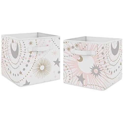 Sweet Jojo Designs Blush Pink, Gold and Grey Star and Moon Organizer Storage Bins for Celestial Collection - Set of 2