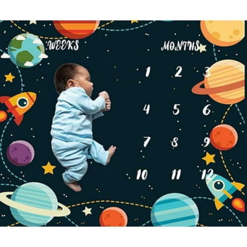 Cosmic Planets Outer Space Theme Baby Monthly Milestones Blanket Boys Kids Photo Background Mom Gifts Newborn Shower Party Decoration Personalized Growth Chart Flag Blanket 48x40inch BTDWKI042