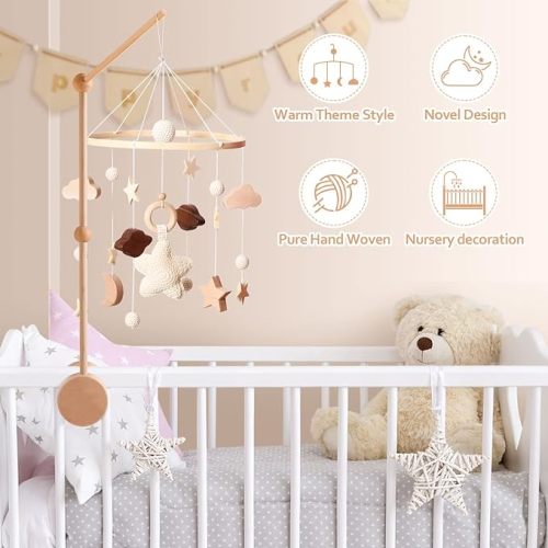 Boho Baby Mobile,Mobile for Crib,Neutral Baby Crib Mobile,Boho Nursery Decor,Handmade Baby Mobile,Boho Crib Mobile Kids Room Nursery Decor(Arm Not Included)