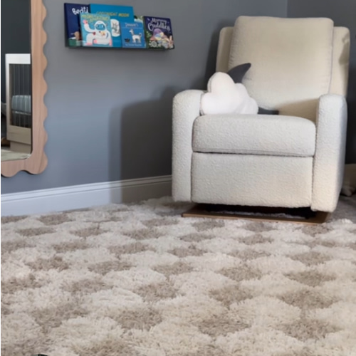 Atira Light Brown Checkered Area Rug | Checkered Shag Rug