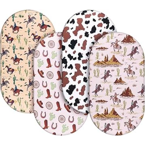 4 Pcs 32 x 16 x 3 Inches Western Bassinet Sheets for Boys Cowboy Crib Sheets Set for Bassinet Mattresses, Rectangle Soft Breathable West Jockey Print Newborn Bedding for Girl Boys
