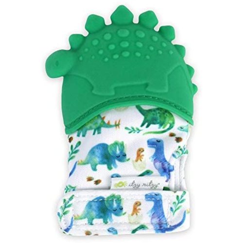 Itzy Ritzy Silicone Teething Mitt – Soothing Infant Teething Mitten with Adjustable Strap, Crinkle Sound and Textured Silicone to Soothe Sore and Swollen Gums, Dinosaur