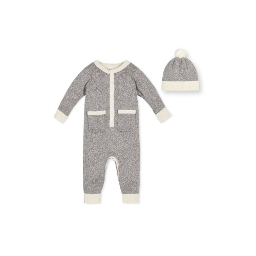 Baby Organic Button Front Romper and Beanie Set | SIZE: 0-3M
