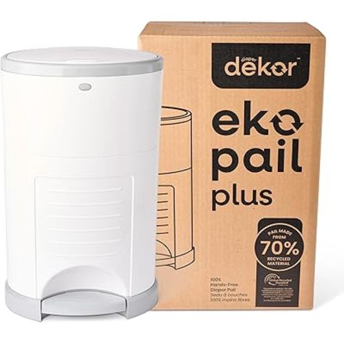 Diaper Dekor EKO Plus Diaper Pail, White | ONLY Eco-Friendly Diaper Pail Made with 70% Recycled Materials | Hands-Free: Step–Drop–Done | Cost-Effective Refill System |Great Cloth Diaper Pail