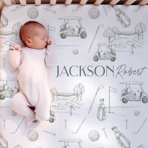 Custom Name Crib Sheet Golf Nursery Decor Personalized Baby Shower Gift Boy Vintage Golf Nursery Decoration Sport Theme Nursery Bedding Boy