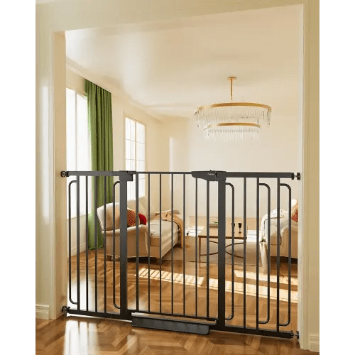 Cumbor 36" Extra Tall Baby Gate for Stairs, 29.7-57" Extra Wide Dog Gate for Doorways Hallways, Pressure Mounted Child Gate for Wide Opening, Auto Close Personal Safety for Babies and Pets, Black