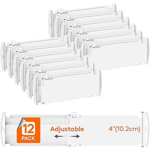 Lifewit 12 Pack Drawer Dividers 4" High, 10.5-16.5" Dresser Drawer Divider, Adjustable Drawer Organizers for Clothes, Plastic Drawers Separators for Dresser, Bedroom, Bathroom, Kitchen, Office