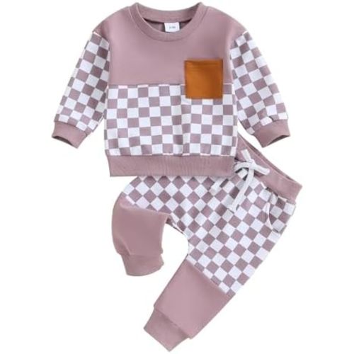 Fernvia Toddler Baby Girl Clothes 3 6 9 12 18 24 Months Fall Outfits Solid Long Sleeve Sweatshirt Tops + Pants Set
