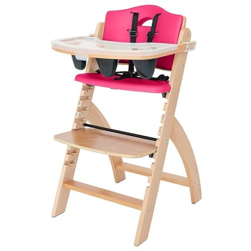 Abiie Beyond Junior Wooden High Chair with Tray - Adjustable and Convertible High Chair for Babies and Toddlers - 6 Months to 250 Lb - Water Resistant - Natural Wood/Blueberry Cushion