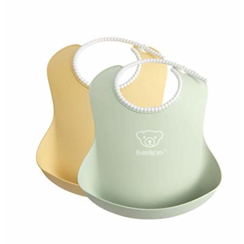 BABYBJÖRN Baby Bib, 2-Pack, Powder Yellow/Green - Powder Yellow/ Green