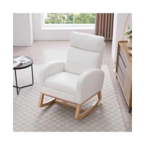 Teddy Fabric Leisure Rocking Chair with Adjustable Footstool White
