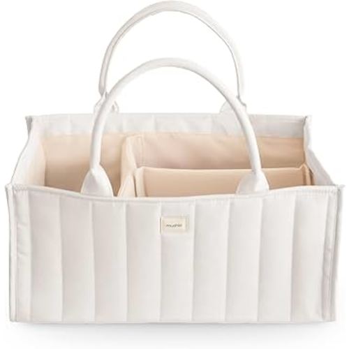 mushie Baby Diaper Caddy | Newborn Essentials Organizer for Diaper Changing Station (Ivory)