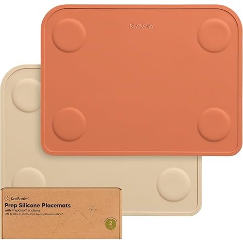 KeaBabies 2-Pack Silicone Placemats for Toddlers - Non Slip Suction Baby Silicone Placemat for Kids, Eating/Feeding,Easy to Clean,Busy Travel Baby Mat for Dining Table,Food Grade/BPA-Free (Terracotta)