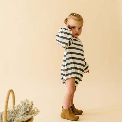 Organic Bubble Romper - Slate Stripes | Size: 3-6M