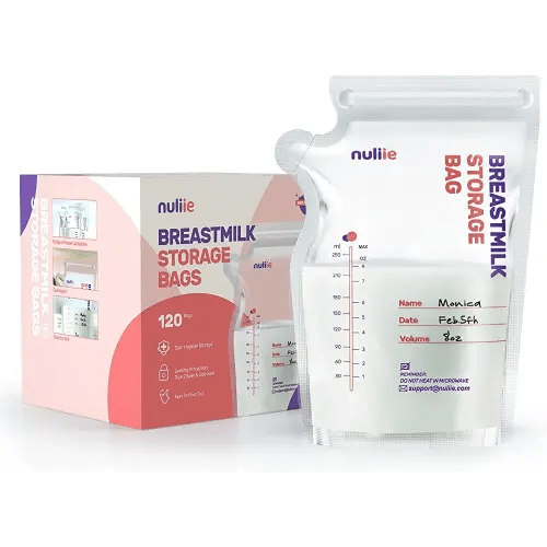 Nuliie 120 Pcs Breastmilk Storage Bags, 8 OZ Breast Milk Storing Bags, BPA Free, Milk Storage Bags with Pour Spout for Breastfeeding, Self-Standing Bag, Space Saving Flat Profile