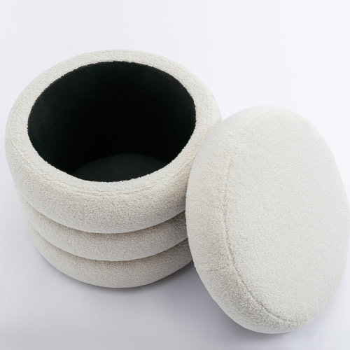 Leiani Boucle Round Storage Ottoman