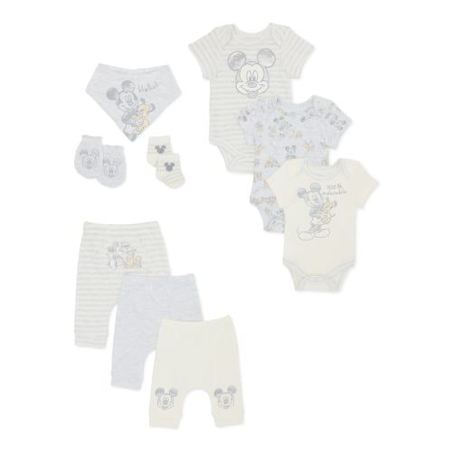 Disney Baby Wishes + Dreams Layette Mickey and Puppies Shower Gift Set, 9-Piece, Sizes NB-12M