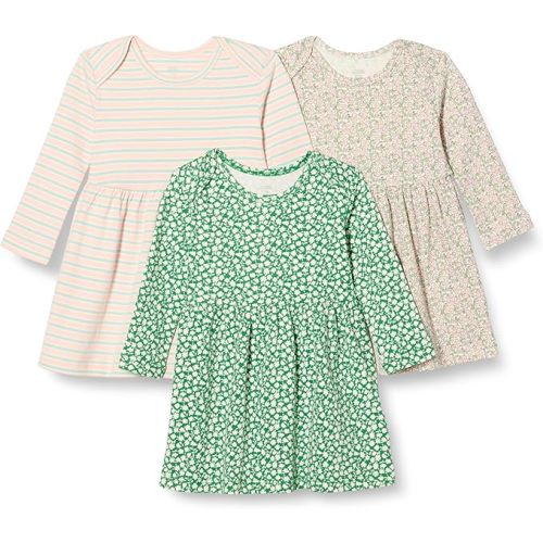 Amazon Essentials Toddlers and Baby Girls' Cotton Long-Sleeve Dress, Pack of 3