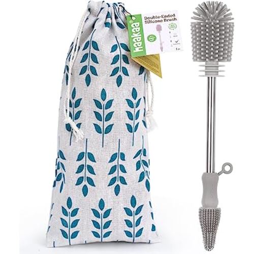 haakaa Cleaning Brush Silicone Bottle Brush Double-Ended Soft Silicone Bristles for Breast Pumps, Breast Milk Collectors, Baby Bottles, Teats, Breastmilk Storage Bags, Detachable - Grey, 1pk
