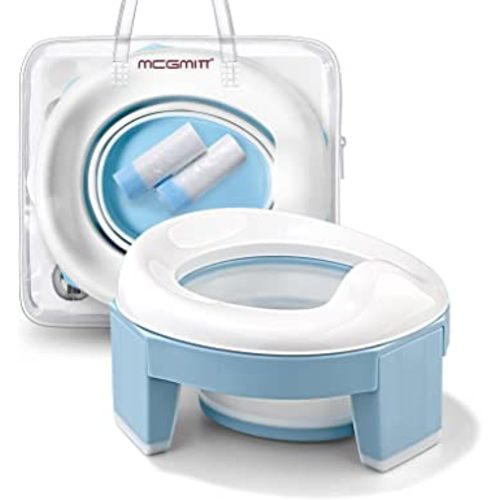 Portable Potty Training Seat for Toddler Kids - Foldable Training Toilet for Travel with Travel Bag and Storage Bag, Potty Training Toilet for Outdoor and Indoor Easy to Clean(Blue) by MCGMITT