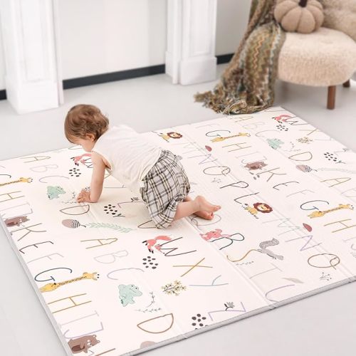 Baby Play Mat 71x79 Inch,XPE Dual-Sided Design Foldable Play Mats for Babies and Toddlers, Waterproof & Anti-Slip Baby Mat for Floor, Portable Baby Foam Crawling Mat with Travel Bag
