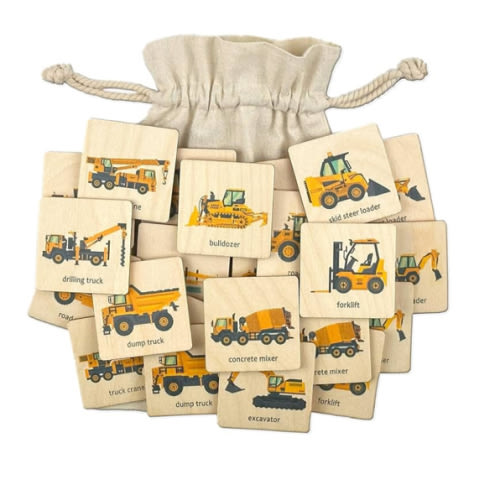 Montessori Wooden Transport Vehicles - 1 Memory Game, Matching Flash Cards For Baby, Wooden Transportation Puzzle Toy, Educational Toys for Toddlers, First Birthday Gift (4.5x4.5cm)