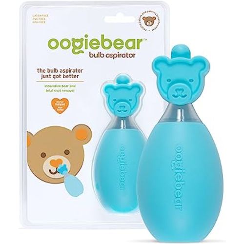oogiebear Baby Nose Bulb Aspirator Sucks Boogers & Mucus - BPA Free & Latex Free – Nose Sucker for Toddler & Newborn Infants - Bulb Syringes Soft Bulb & Flexible Tip - Baby Nasal Aspirator - Blue