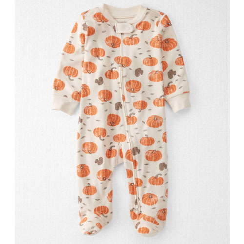 little planet.
Baby Organic Cotton Sleep & Play Pajamas in Harvest Pumpkins Print