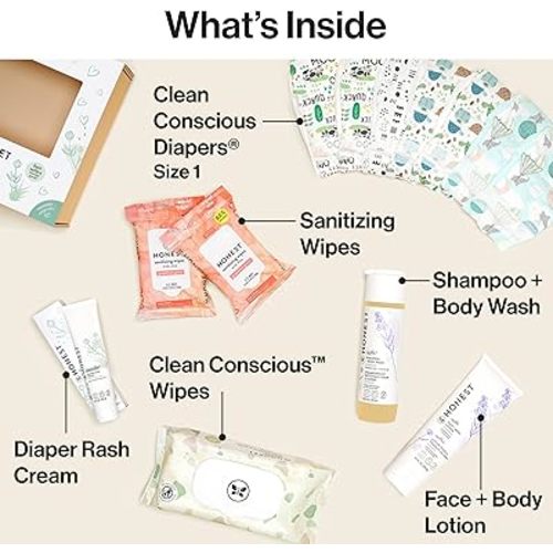 The Honest Company Baby Arrival Gift Set | Newborn Essentials Welcome Box | Diapers, Wipes, Personal Care, Diaper Rash Cream