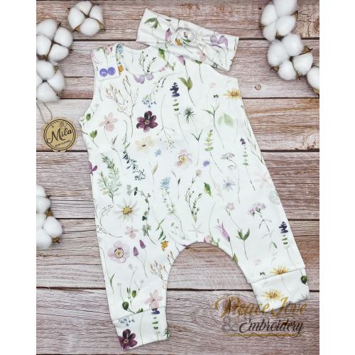 Wildflower Baby Romper, Organic Baby Clothes, Lavender Baby Romper, Special Occasion Baby Romper, Baby Harem Romper, Trendy &  Modern Baby