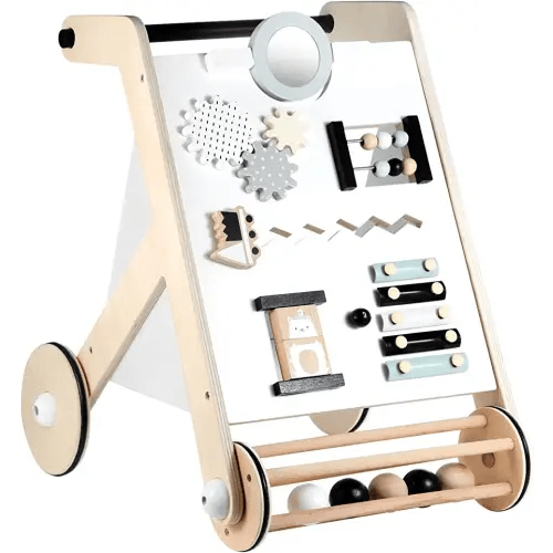 Beright Wooden Baby Walker with Roller, Push and Pull Learning Activity Walker, Multi-Functional Kids’ Activity Toy, Multiple Activities Center, Develops Motor Skills & Stimulates Creativity